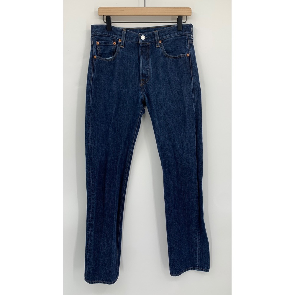 Levis 501 Jeans Mens 30x32 Blue Button Fly Straight Leg Dark Wash Denim Pants